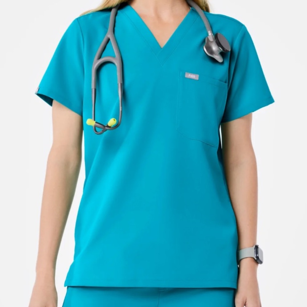 Figs Teal V-Neck Scrub Top